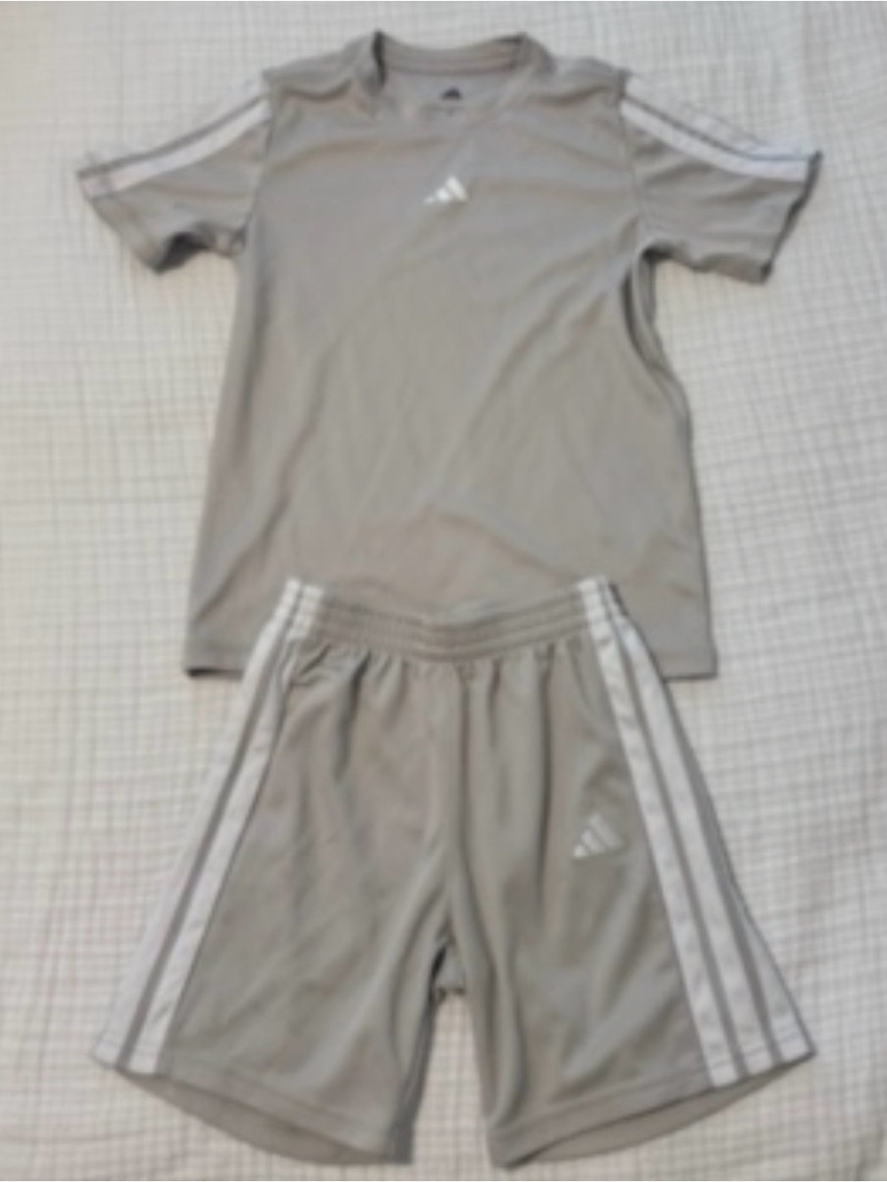 adidas Greige (gray beige) Kids Athletic Tee & Shorts Set, Size 6